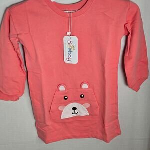 Beebay Girls Pink Bear Pocket Long Sleeve Dress 3t NWT